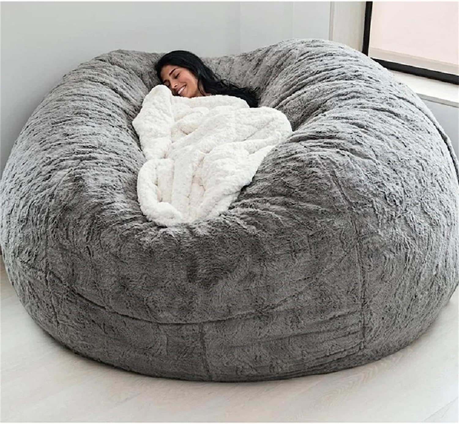 Primary image for Giant Fur Bean Bag Chair Cover For Kids Adults, (No Filler), Light Grey, 5Ft