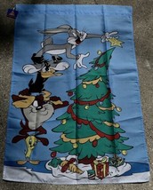 1997 Vintage Looney Tunes Christmas Decorative Porch Flag Bugs Taz Tweety Daffy - £9.69 GBP