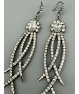 Glam Rhinestone Long Statement Earrings Starburst Swirl Dangle 3.5” - $14.99