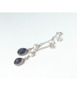 Raw iolite earrings 925 silver, pearl, chain dangle, cordierite water sapphire - £66.49 GBP