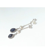 Raw iolite earrings 925 silver, pearl, chain dangle, cordierite water sapphire - £63.42 GBP