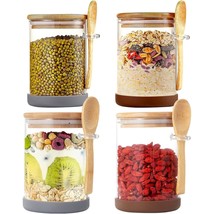 4 Pack Glass Food Storage Jars With Airtight Bamboo Lid &amp; Spoons 19 Oz Clear Bor - $32.99