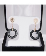 14K Yellow Gold Black Nephrite Jade Happiness Earrings Fine Good Luck Do... - $315.19