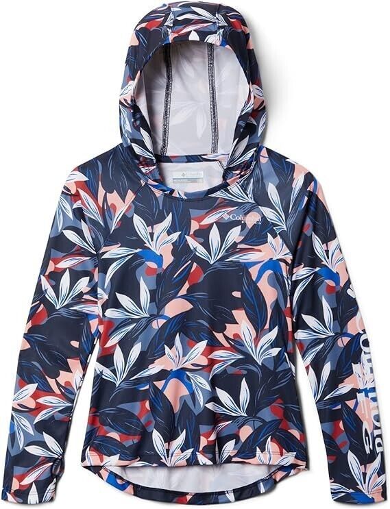 Columbia PFG Super Tidal Hoodie Youth Girls XL Blue Floral UPF 50 Omni Wick NEW - $26.60