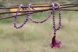 Energized Purple Amethyst 8mm Beads Prayer Mala 108+1(Guru Beads) - £119.92 GBP