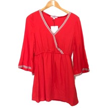 New Jack by BB Dakota Dress Size 2 Klea Embroidered Surplice Red Orange ... - $21.77