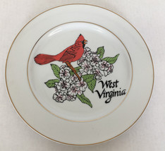 Vintage West Virginia decorative plate with cardinal red bird and flowers - £15.53 GBP