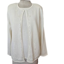Cream Metallic Faux Cardigan Sweater with Sequin Detail Size Small - £19.44 GBP