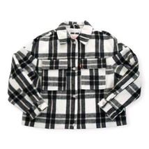 Levis Short Jacket Womens Medium Cream Black Wool Blend Plaid Lined Soft Shortie - £59.71 GBP
