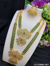 Gold Plated Bollywood Style Indian Choker Necklace Green CZ Haram Jewelry Set - £177.51 GBP