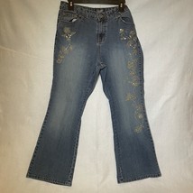 Angels Womens Straight Leg Blue Jeans Embroidered Flowers Denim 12P Bling - £9.94 GBP