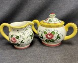 VTG PY Ucagco Rooster and Roses Sugar Bowl With Lid And Creamer - £14.76 GBP