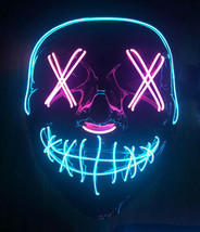 LED Halloween Mask Purge EL Wire 2 COLOR Glow Light up Mask PINK TEAL - £11.78 GBP