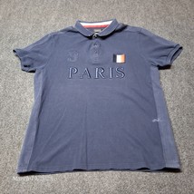 Zara Man Polo Shirt Size XXL Blue Cuffed Sleeve Embroidered Paris #9 - $17.38