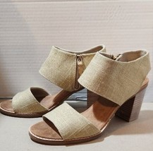 Toms Majorca Cutout Block Heel Sandals Sz 8.5 Tan Gold Metallic Canvas Comfort - £27.48 GBP