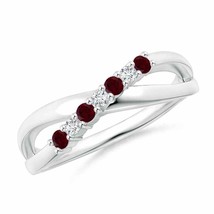 ANGARA Round Garnet and Diamond Crossover Ring for Women in 14K Solid Gold - £723.08 GBP