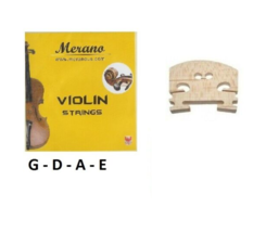 Merano 1/16 Violin String Set ( G - D - A - E ) + Bridge - $15.99