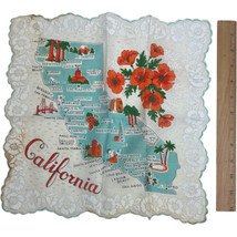 Vintage California Scalloped Edge Hankie Handkerchief State Map Poppy - £9.03 GBP