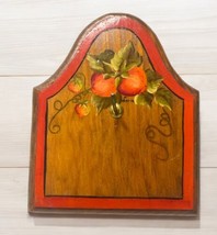 Vintage Strawberry Art Key Holder Hand Painted Hanging Wood Mounted Rustic Farm - £16.41 GBP