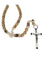 Vintage ROSARY Wooden Beads INRI Italy 48” Long White  Cross Wall Door M... - $45.78