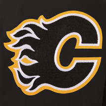 NHL Calgary Flames Wool Leather Reversible Jacket Front Patch Logos Blac... - £175.85 GBP