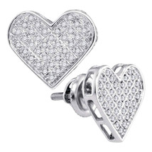 Sterling Silver Womens Round Diamond Cluster Heart Earrings 1/4 Ctw - £119.28 GBP