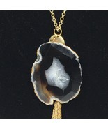 Geode Slice Pendant with Tassel Necklace 30 Inch - £15.01 GBP