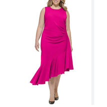 Eliza J Sleeveless Asymmetrical Hem Side Ruffle Sheath Dress | Plus 22W Pink - £73.10 GBP