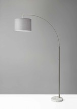 Reading Nook Floor Lamp Brushed Steel Arc Arm Adjustable Grey Fabric Shade - $3,738.41 MXN