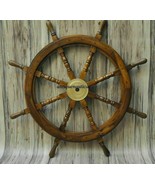 36&quot;Nautical Wooden Ship Steering Wheel Pirate Decor Wood Fishing Wall Boat - £135.03 GBP