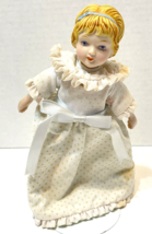 VTG Avon 1983 Porcelain Head Hands Legs Plush Body Doll in Swiss Dot Dress 7&quot; - £13.03 GBP