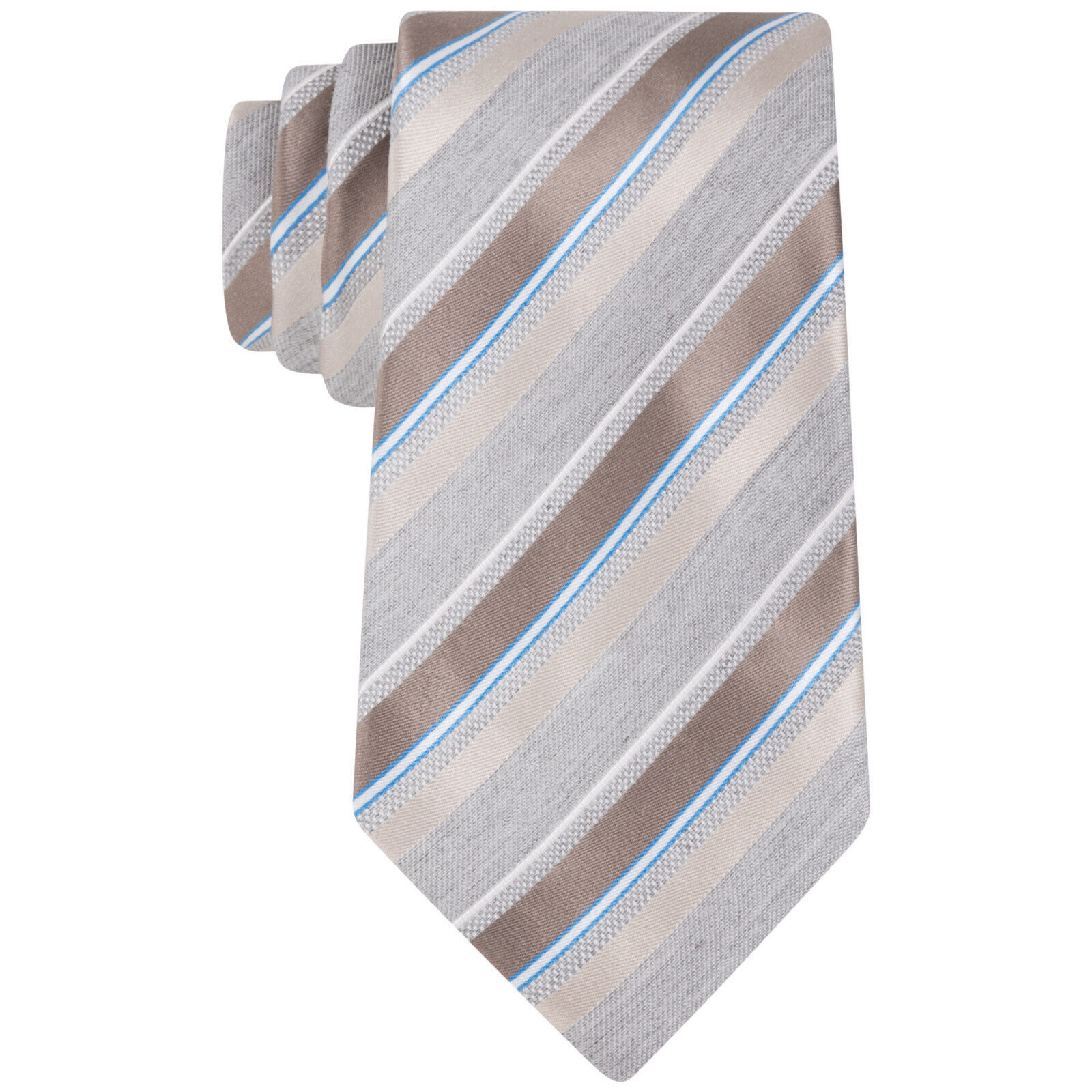 GEOFFREY BEENE Taupe Matte Satin Not So Basic Stripe Silk Blend Tie - $19.99