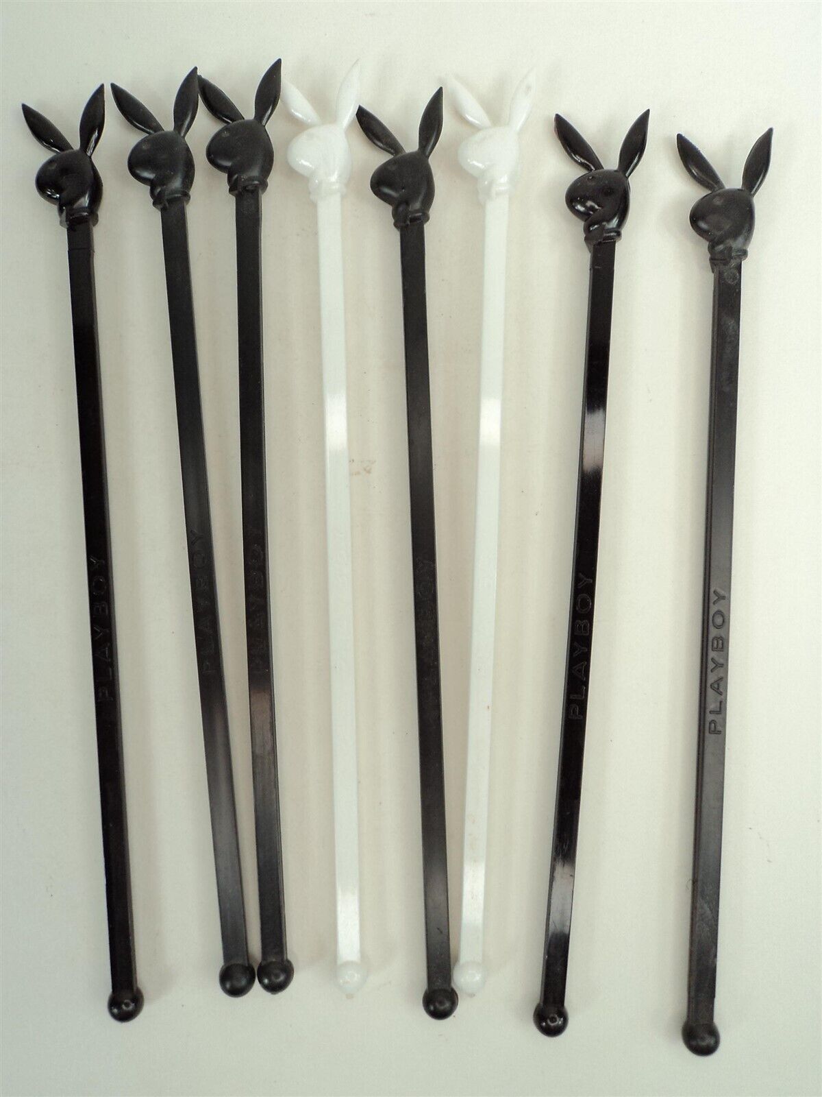 Primary image for Vintage Lot of 8 Black & White Playboy Bunny Swizzle Stir Sticks (A)