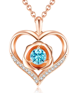 &quot;Sterling Silver Rose Heart Necklace with Birthstone - Ideal Gift for Wi... - £77.41 GBP
