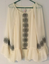 Laurie Felt blouse size XL women sheer ruffled long sleeve cream boho vibe - £15.78 GBP