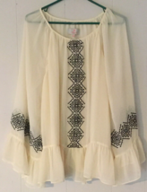 Laurie Felt blouse size XL women sheer ruffled long sleeve cream boho vibe - £15.46 GBP