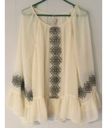Laurie Felt blouse size XL women sheer ruffled long sleeve cream boho vibe - £15.73 GBP