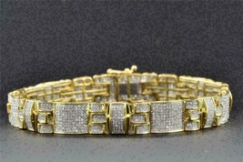 Round Simulated Diamond Pave Set Link Bracelet 14k Yellow Gold Plated - £270.09 GBP