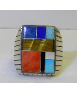 Nice Multi Stone Inlay Navajo Sterling Silver Ray Jack Ring Size 11 - $158.39