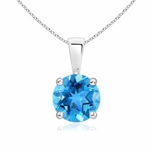 ANGARA Classic Round Swiss Blue Topaz Solitaire Pendant in 14K Solid Gold - £331.23 GBP