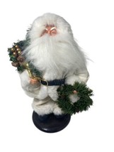 KMart Trim A Home White Santa Claus with Wreath Figurine 12 inch on Base - £16.31 GBP