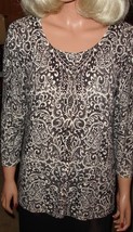 Talbots Soft Cotton Rayon Autumn Brown Floral Button Front Cardigan Sweater M - £15.57 GBP
