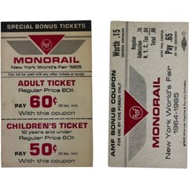 World&#39;s Fair New York Monorail Ticket &amp; Bonus Ticket 1964/65 Authentic Original - £14.54 GBP