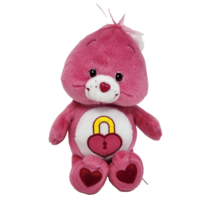 8&quot; 2004 Care Bears Secret Bear Pink Heart Lock Stuffed Animal Plush Toy Padlock - £21.67 GBP
