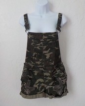 Almost Famous Women 9 Shortall Overall Shorts Camo Green Destroyed Butto... - £11.86 GBP