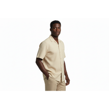 Men 2pc Walking Leisure Suit Short Sleeves DREAMS Plaid Satin 253-13 Sand image 4