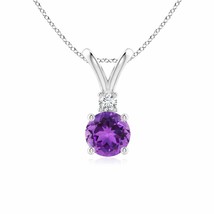 Angara Natural 6mm Amethyst Solitaire Pendant Necklace in Sterling Silver - £178.60 GBP