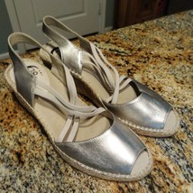 Abeo Sandals Womens 8 Narrow Espadrille Silver Leather Peep Toe Slingbac... - £35.52 GBP