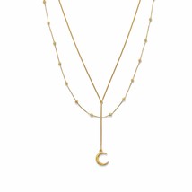 16&quot;+2 14K Yellow Gold Plated Double Strands Star Moon Charm Fancy Drop Necklace - £128.34 GBP