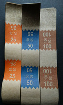 225 Mixed $25 $50 $100 Cash Money Self-Sealing Straps Brown Saw Currency Bands  - £6.38 GBP